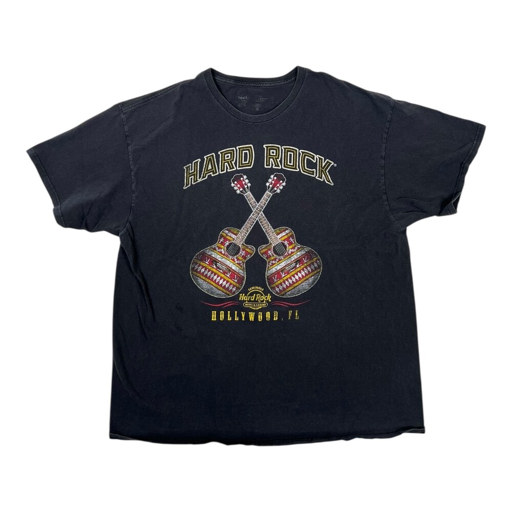 Vintage Hard Rock Cafe T-Shirt Hollywood Florida Size XL Guitars Black Y2K